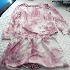 pink and white short and top lounge set